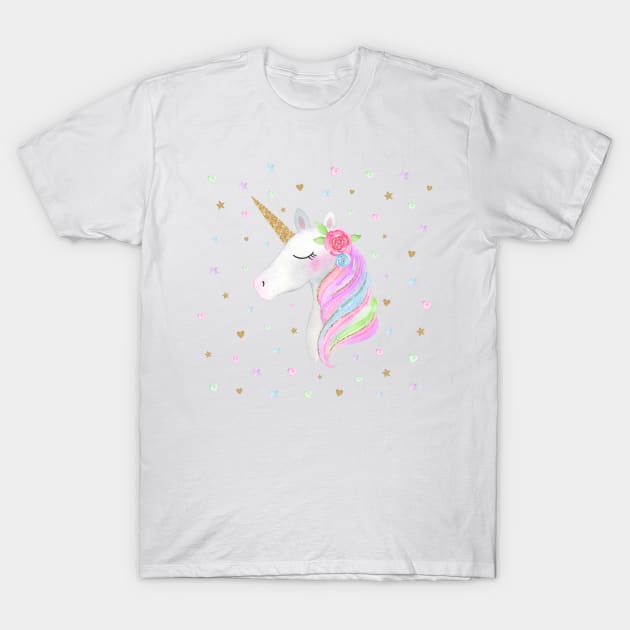 White Unicorn T-Shirt by AdornMyWall